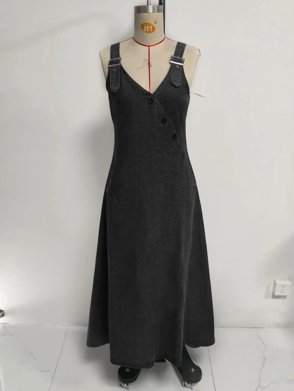 Women Denim Suspender Dress Sleeveless Overall Dresses Distressed Backless V Neck Button Washed Vestidos Summer Sundress A Line LADYLYS