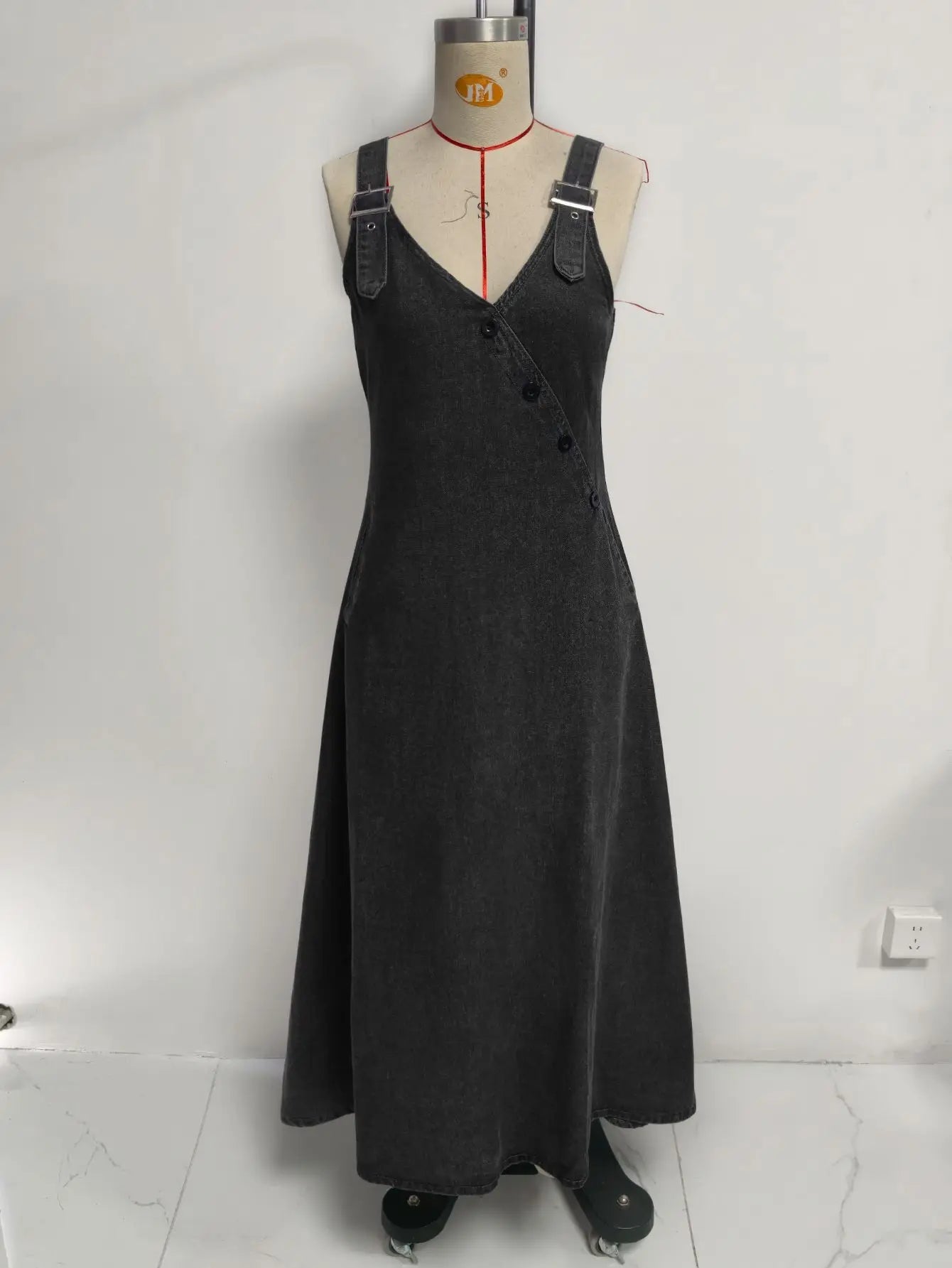 Women Denim Suspender Dress Sleeveless Overall Dresses Distressed Backless V Neck Button Washed Vestidos Summer Sundress A Line LADYLYS