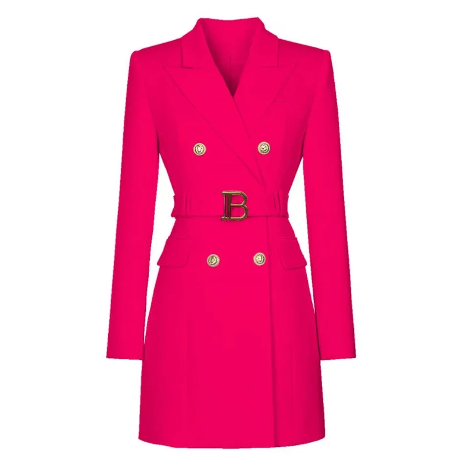 Women's Double-Breasted Belted Blazer with Notched Lapels
