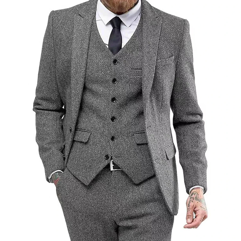 Men's Slim-Fit Herringbone Three-Piece Suit