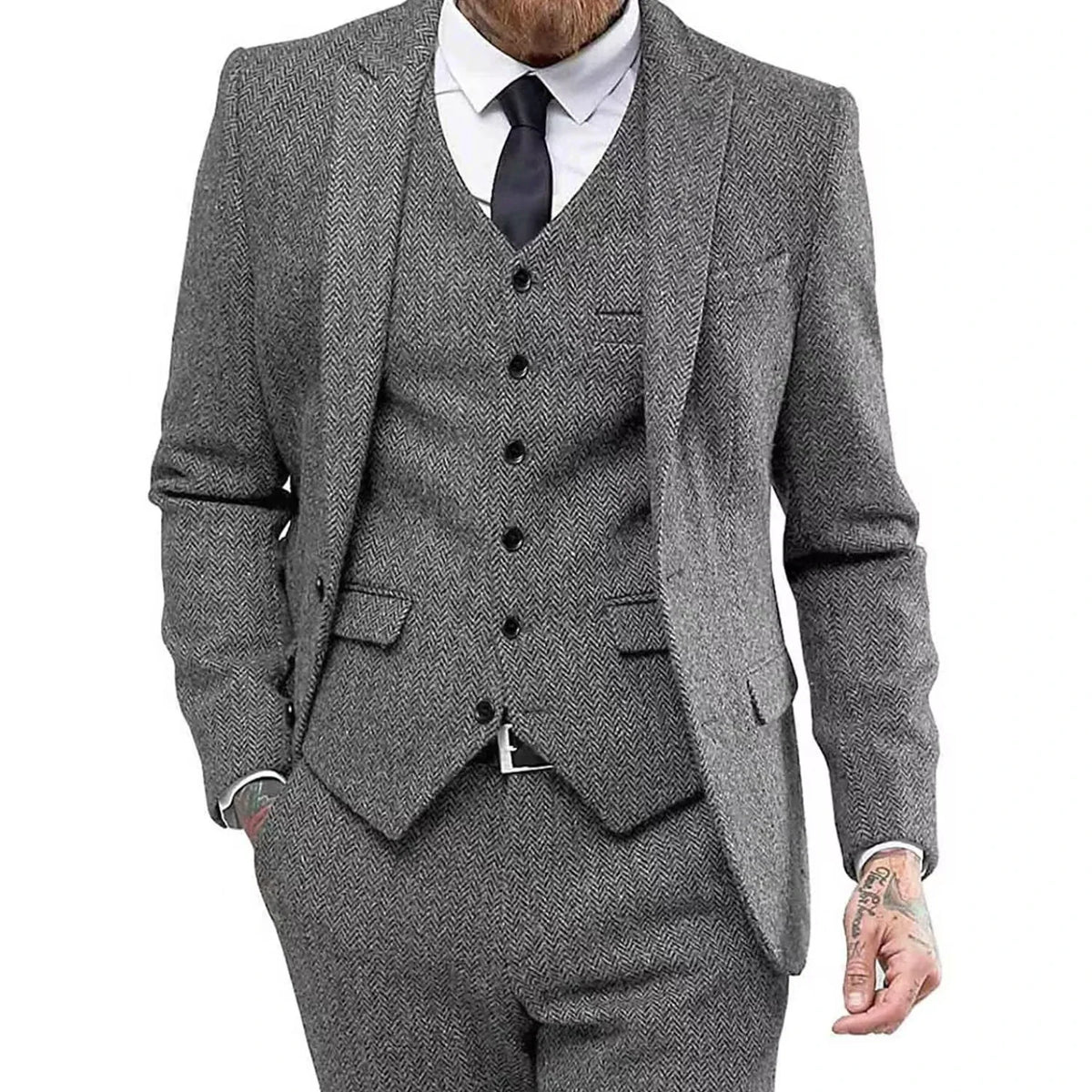 Men's Slim-Fit Herringbone Three-Piece Suit