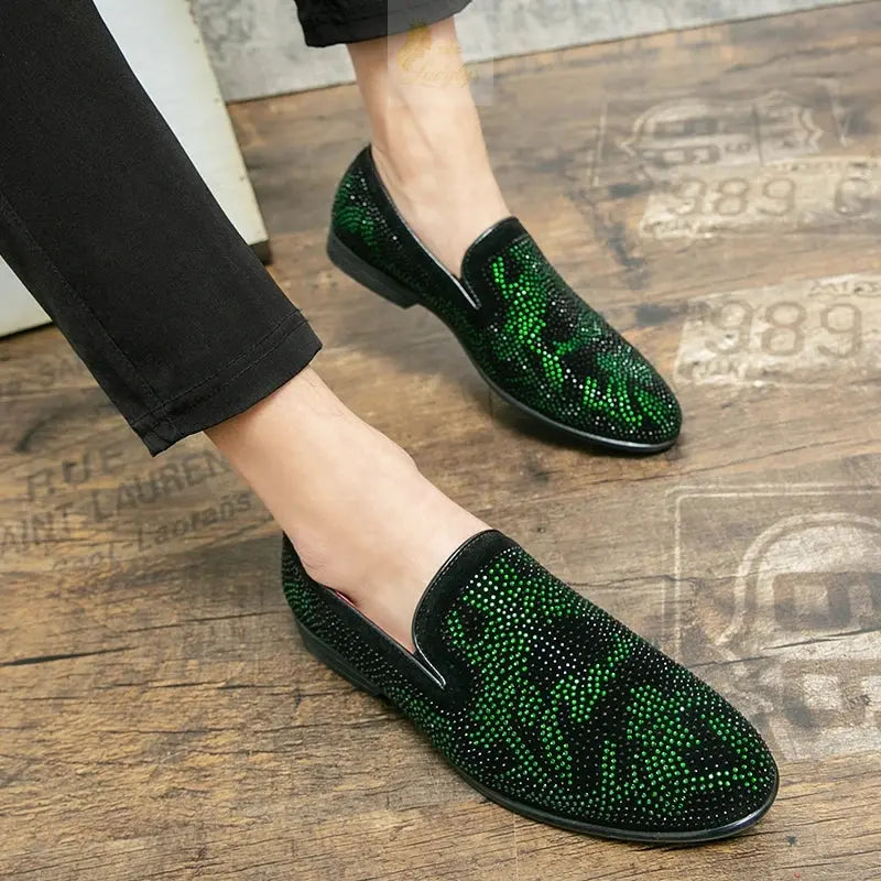 Men Loafers Suede Sequin Leather Shoes LADYLYS