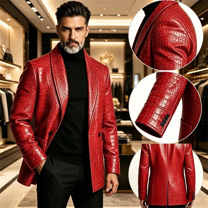 Men's Luxury Shawl Lapel Blazer Crocodile Embossed Leather LADYLYS