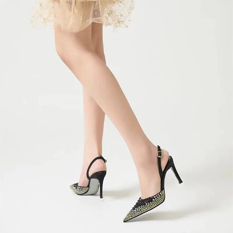 Luxury Rhinestones Gradient Slingbacks Women Pumps Fashion Bling Crystal LADYLYS