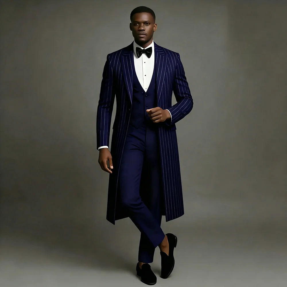 Luxury Long Blazer 3-Piece Men's Tuxedo – Formal Wedding & Business Suit