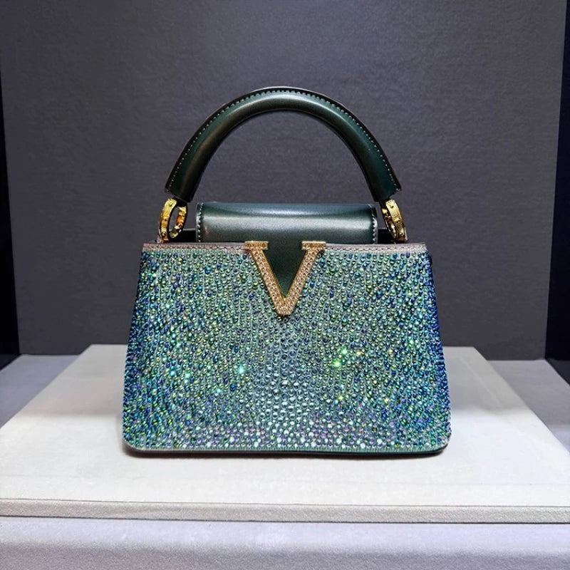 Luxury Brand Leather Diamond Handbag Rhinestone Shoulder Cross-body Tote Bags LADYLYS