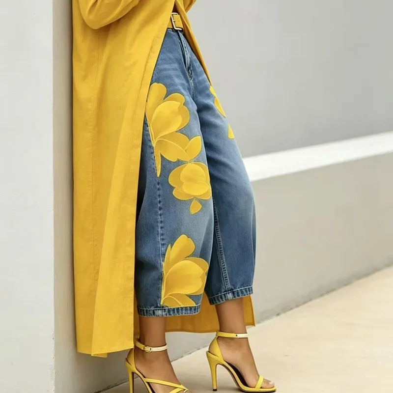 Women's Chic Printed Patchwork Straight Trousers | Loose Office Casual Pants