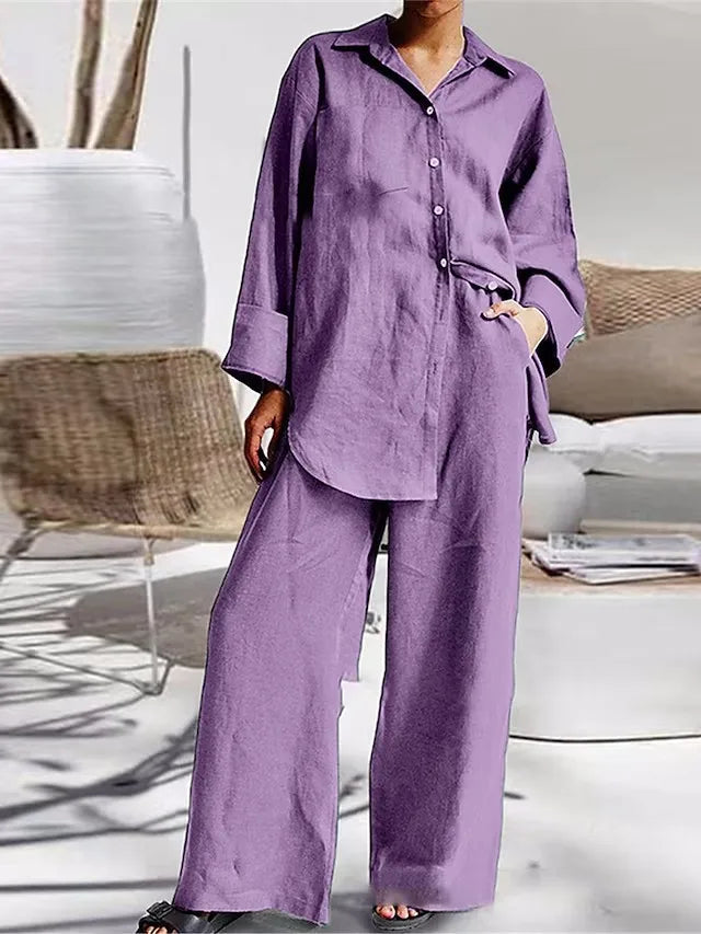 Autumn Long Pant Sets New Cotton Linen Women Casual Style LADYLYS