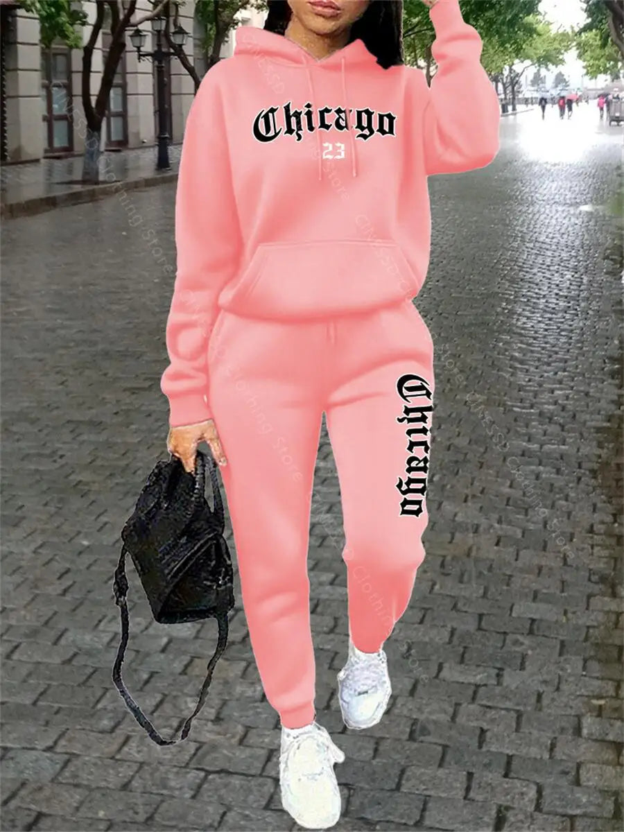 CHICAGO Women's Hoodie & Pants Tracksuit Set — Loose Fit Streetwear Jogging Suit