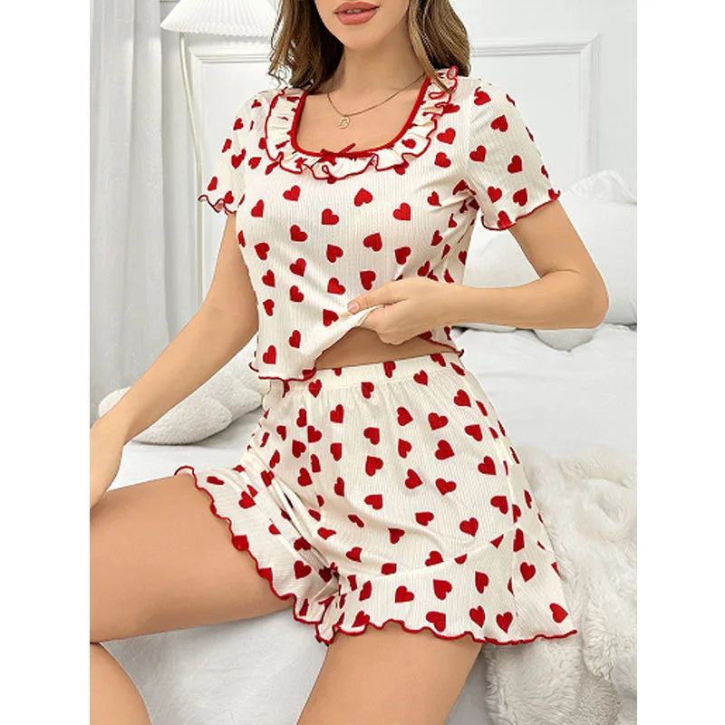 Women's pajamas with love print set summer LADYLYS