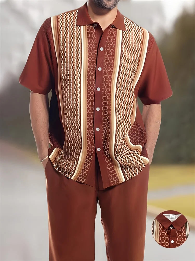 Striped 3D Printed Men's Autumn Shirt Set Trendy And Fashionable LADYLYS
