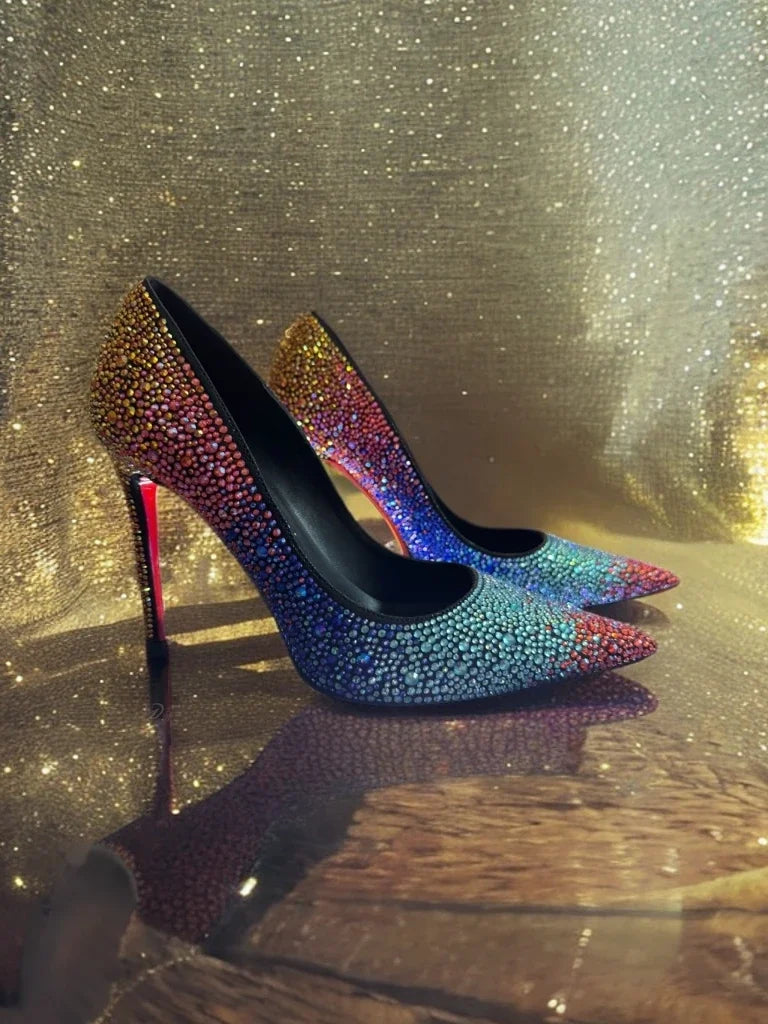 Full Diamond High Heel Pumps Rhinestone Pointed Toe Stiletto Heel Bling Bling Luxury LADYLYS