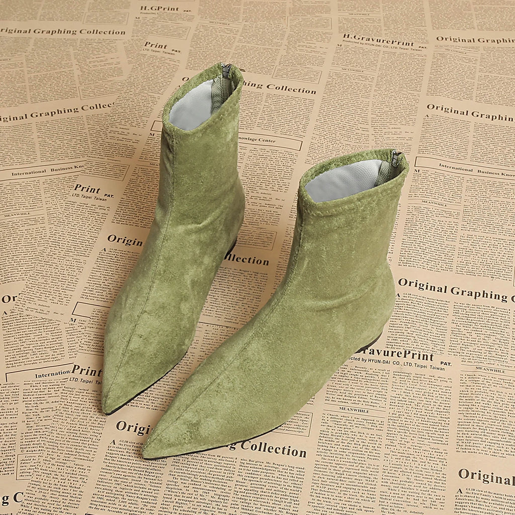 Women's Faux Suede Pointed Toe Mid-Calf Boots – Warm Flannel Lining, Low Heel
