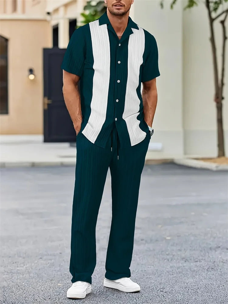 Striped 3D Printed Men's Autumn Shirt Set Trendy And Fashionable LADYLYS