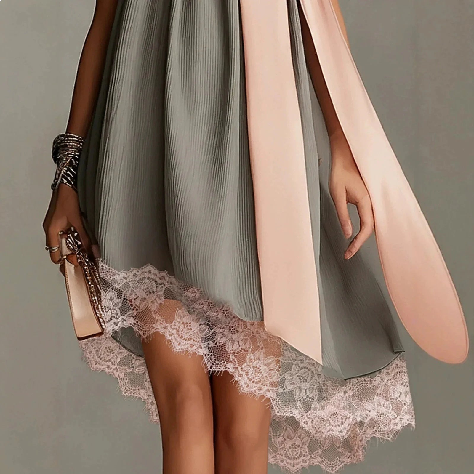 High Neck Irregular Chiffon Dress Dresses Tie Bow Flowy Long Dress Spring Summer LADYLYS