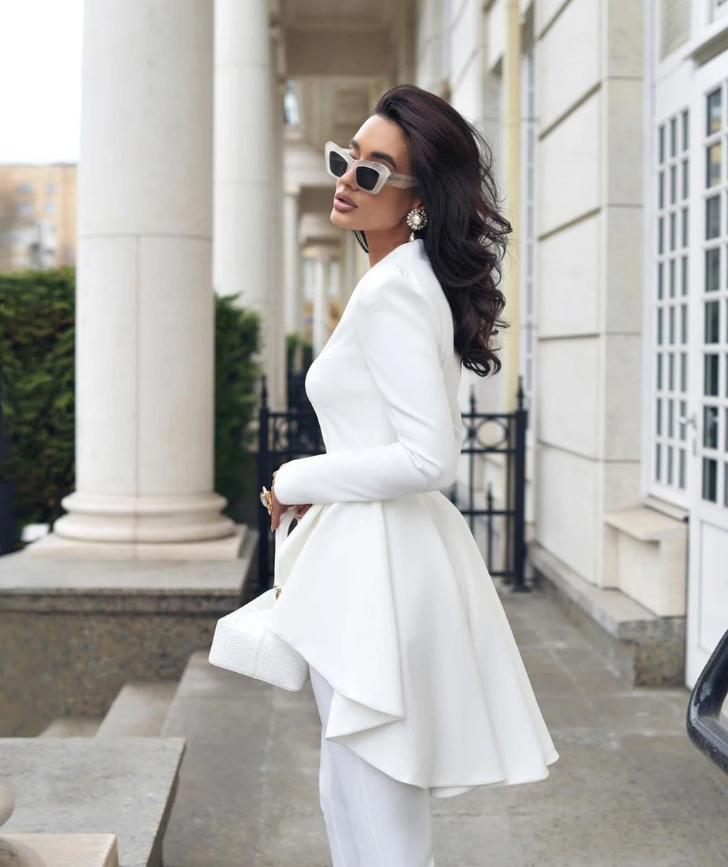 Cotton 2-Piece Women's Suit – Ruffle Hem Blazer & Pants | Formal Office, Prom & Wedding