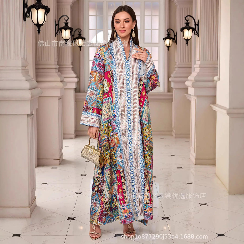 Eid Muslim Women Abayas Dress Print Kaftan Jalabiya Party Dresses Ramadan Dubai Diamonds Islam LADYLYS