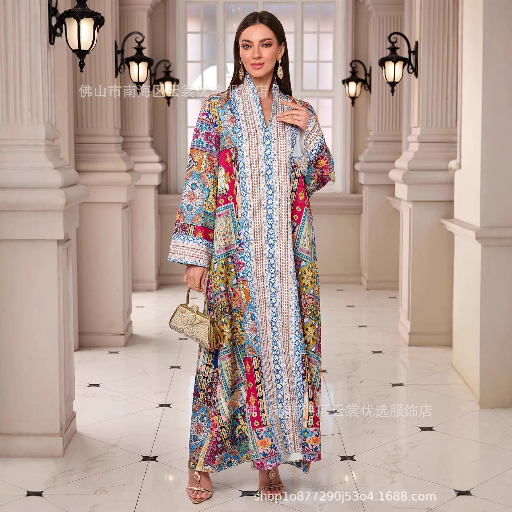 Eid Muslim Women Abayas Dress Print Kaftan Jalabiya Party Dresses Ramadan Dubai Diamonds Islam LADYLYS