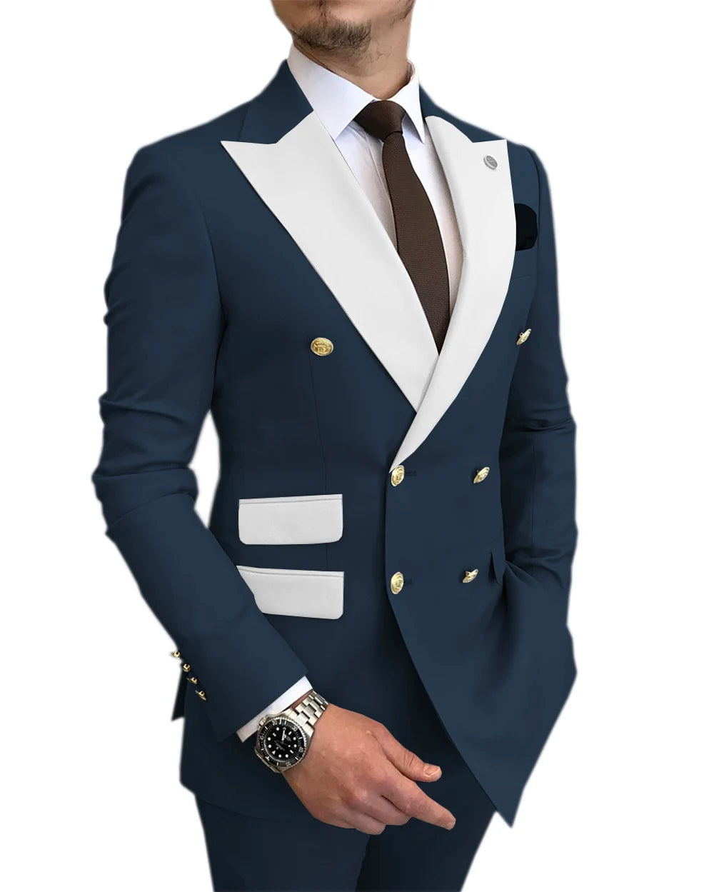 Jacket Pants Gold Buttons Party Tuxedo Dress Double Breasted Men Suits LADYLYS