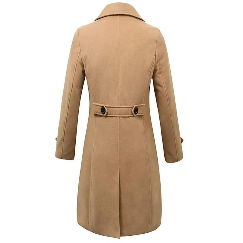 Men's Woolen Coats Business Casual Fashion Double Breasted Long Woolen Trench LADYLYS