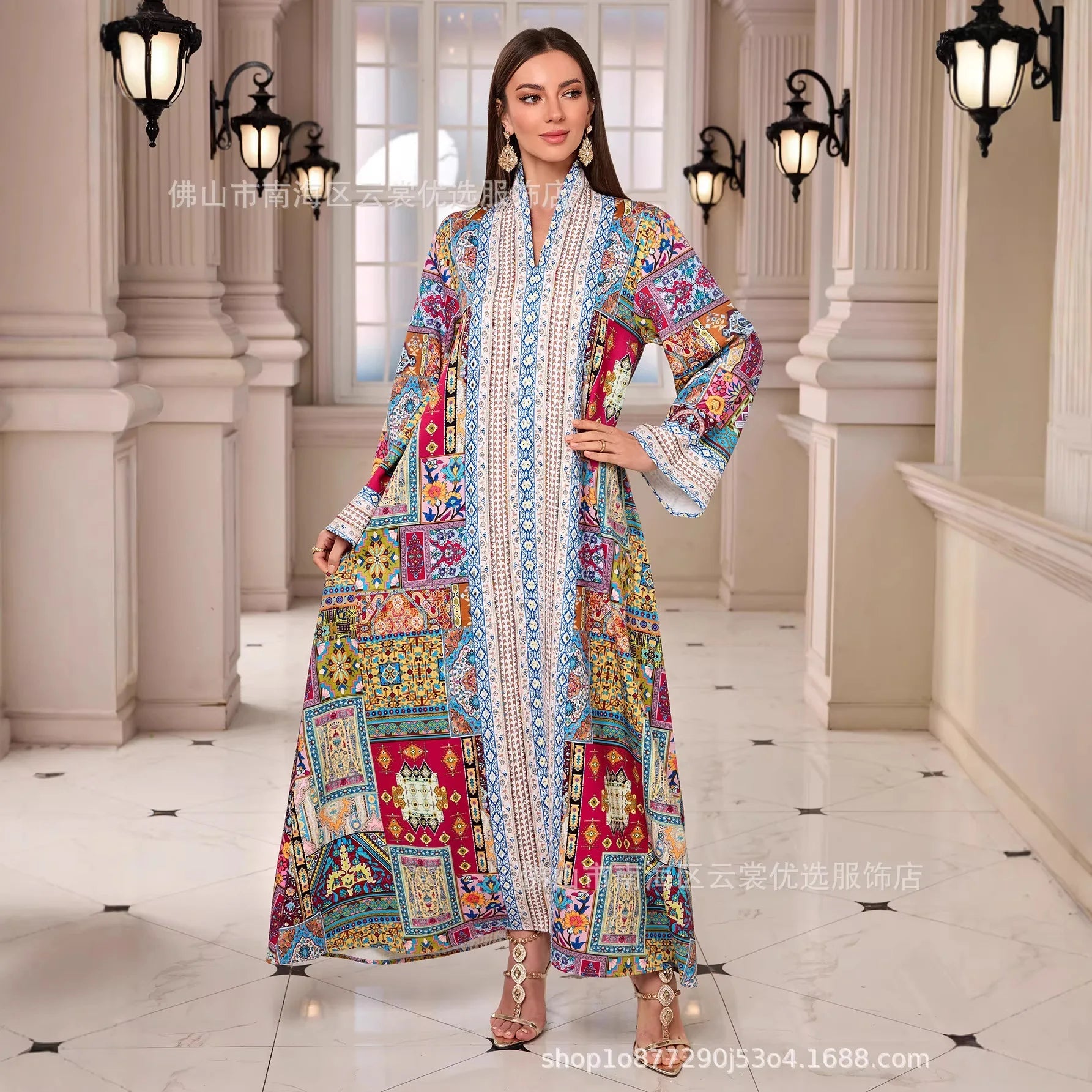 Eid Muslim Women Abayas Dress Print Kaftan Jalabiya Party Dresses Ramadan Dubai Diamonds Islam LADYLYS
