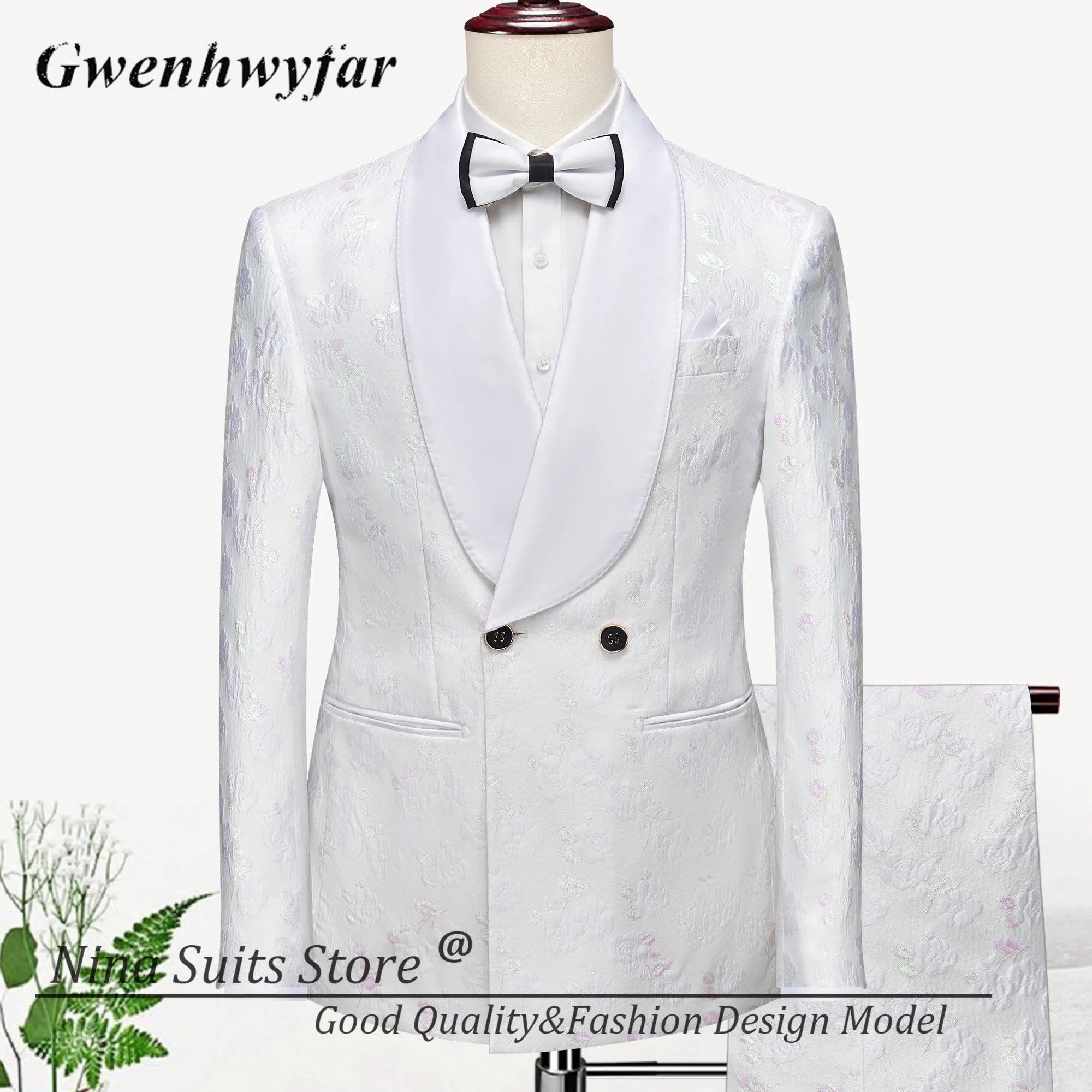 Men Suits Cashew Flower Jacquard Tuxedos Groom Wear Formal Party Suit LADYLYS