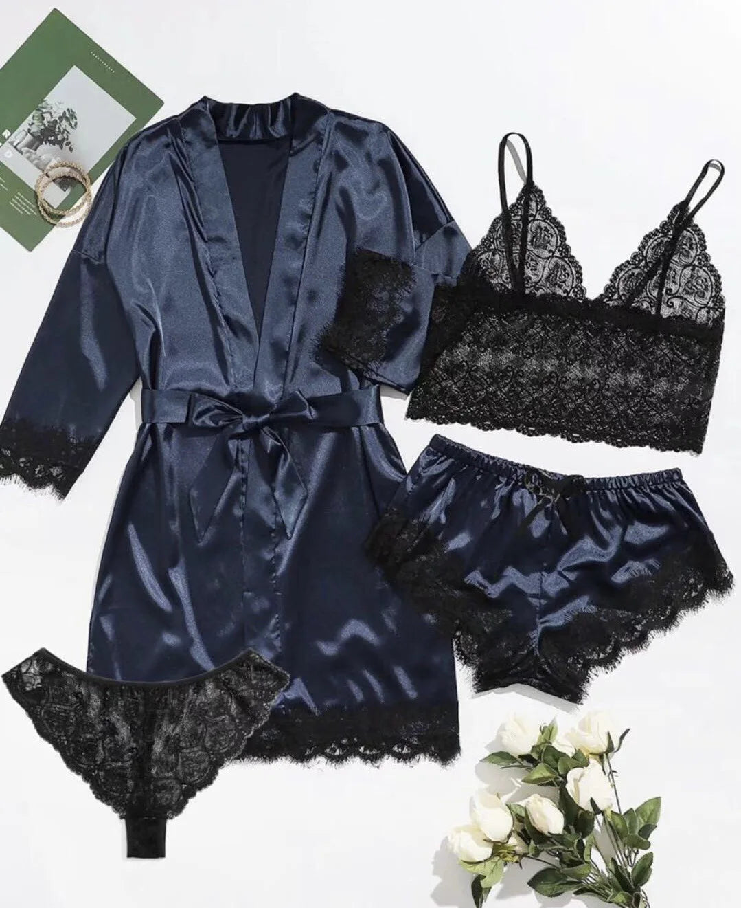 Pajama Fashion 4-piece Set Lace Satin Strap Sexy, Comfortable LADYLYS