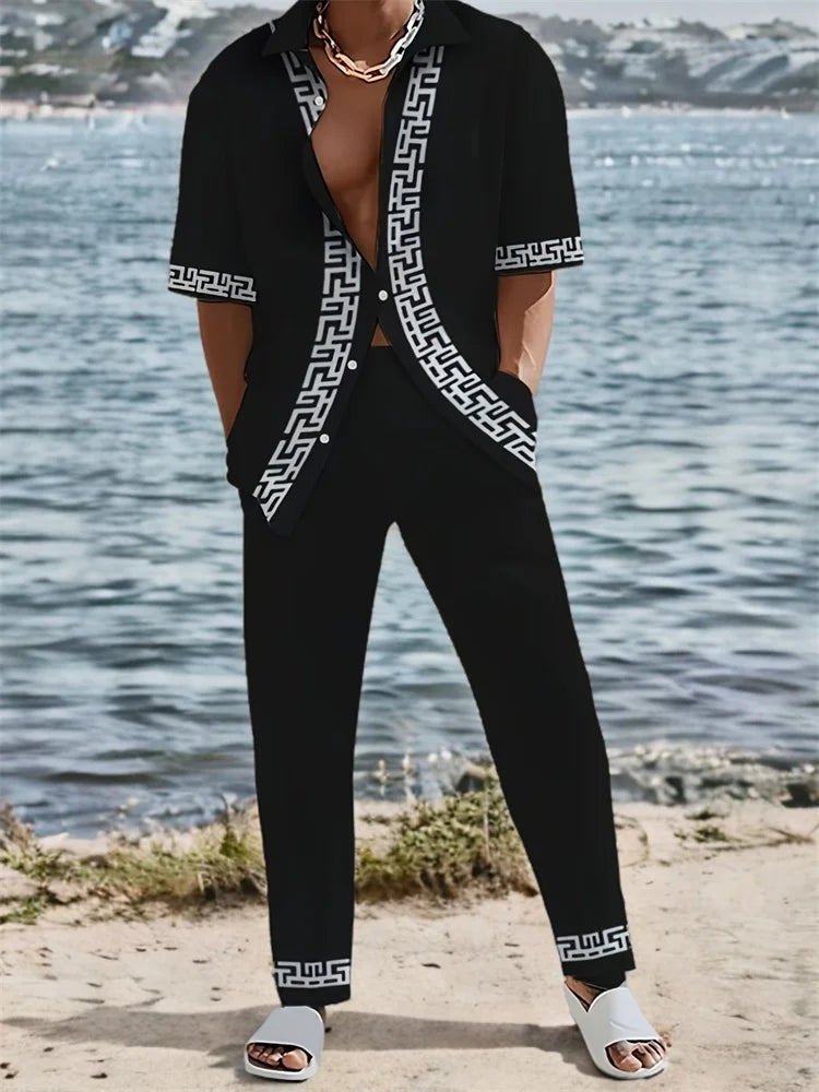 Striped 3D Printed Men's Autumn Shirt Set Trendy And Fashionable LADYLYS