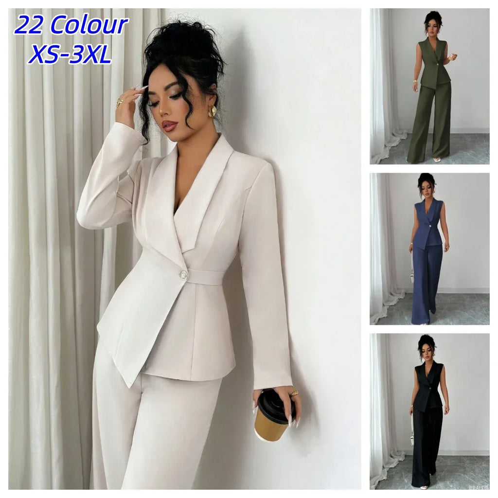 Women's Blazer & High-Waisted Wide-Leg Trousers Set