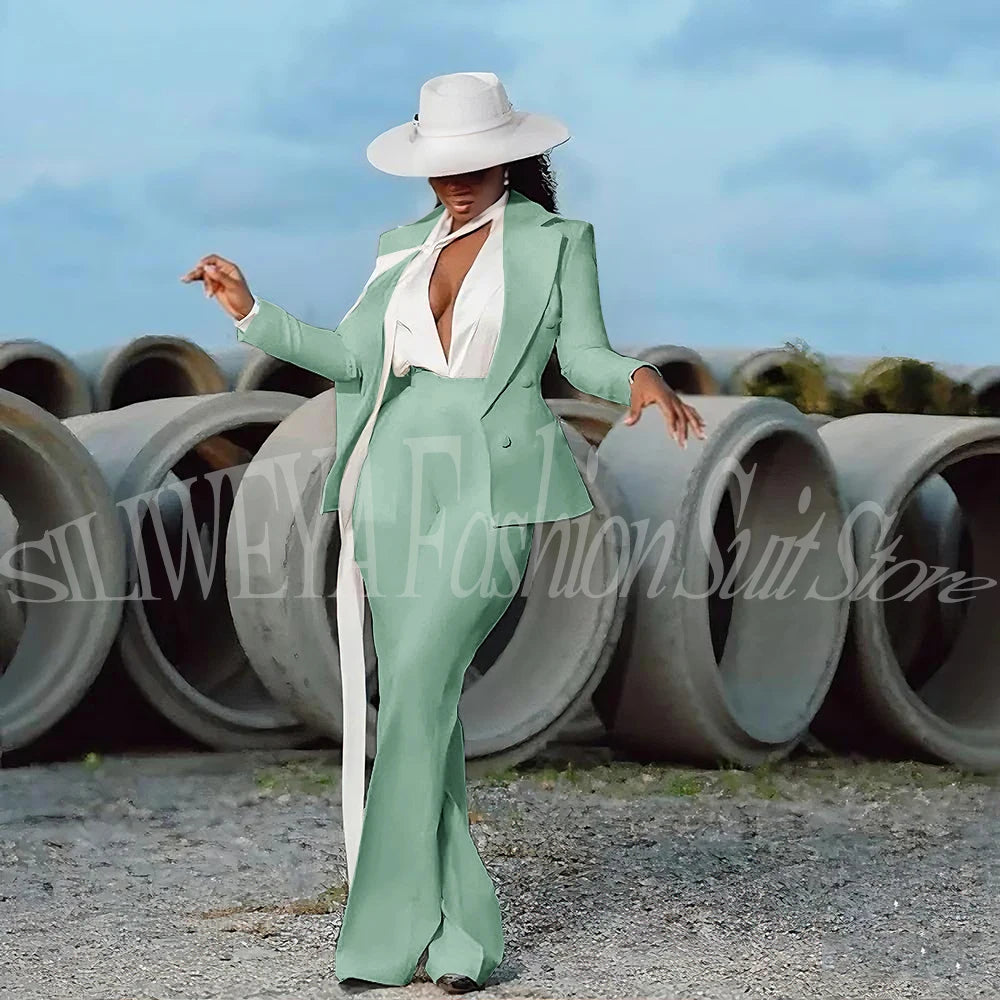 Women's 2-Piece Tuxedo Suit – Double Breasted V-Neck Blazer & Pants | Office, Wedding & Evening