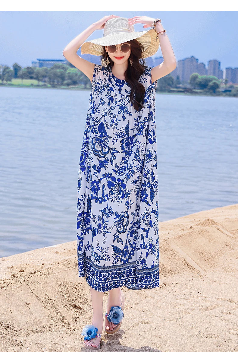 Casual Female Elegant  Print Knee-length 0-neck Floral Dress LADYLYS