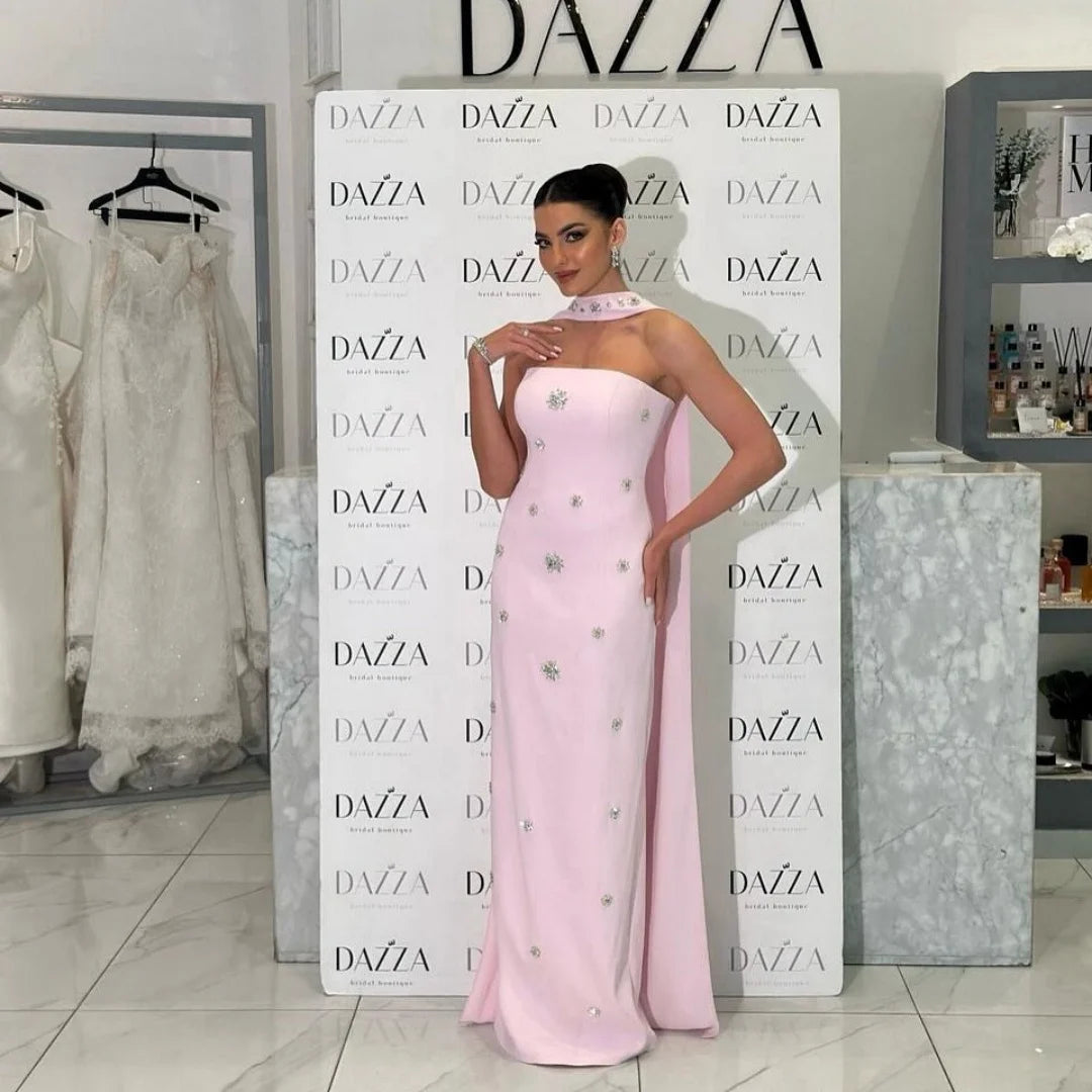 Bella Pink Glitter Long Silk Scarves Strapless Party Dresses Floor-Length LADYLYS