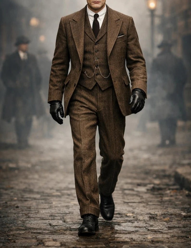 Men's Vintage Brown Tweed Three-Piece Suit