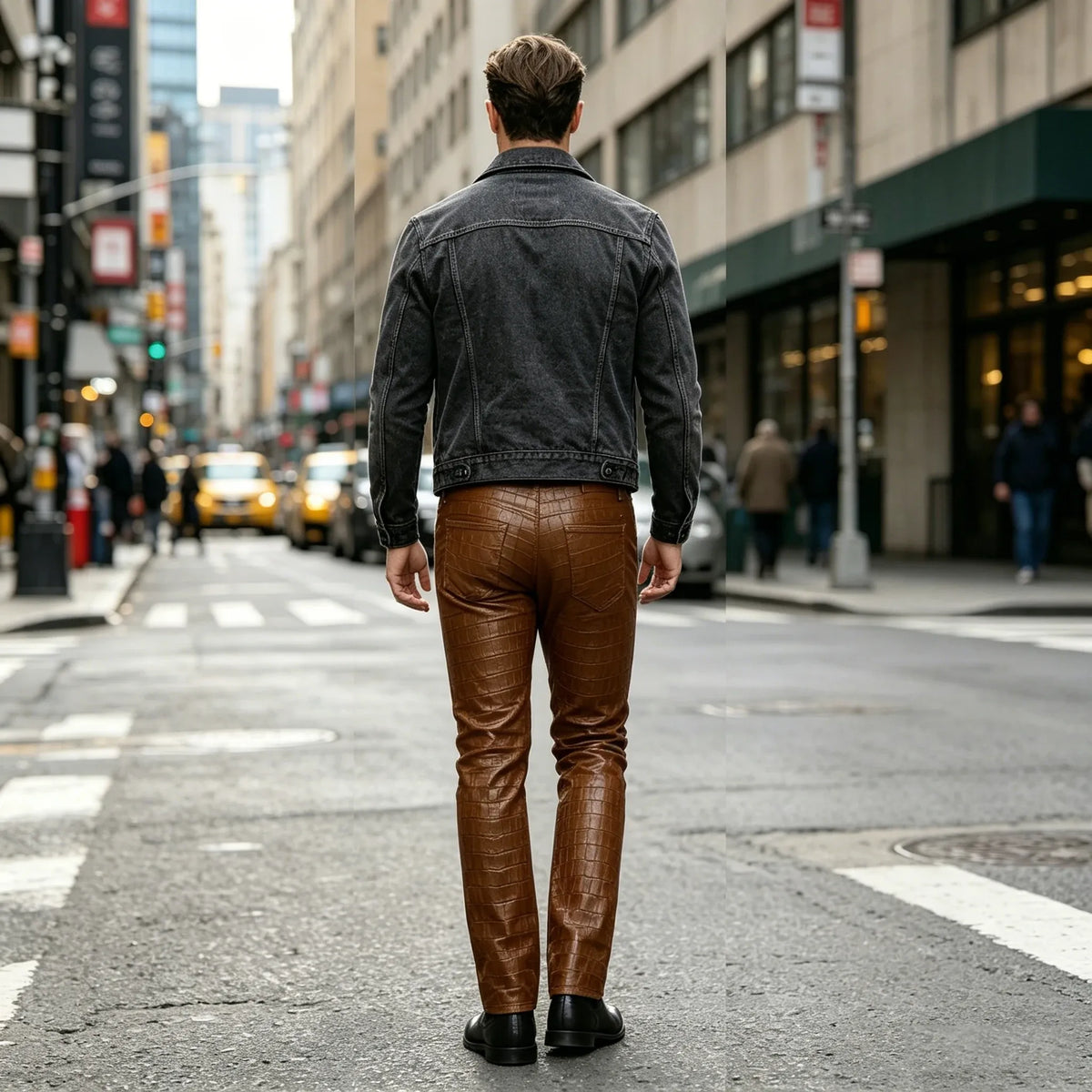 Men's Croc-Embossed Faux Leather Slim-Fit Trousers