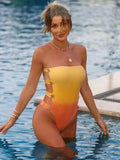 Gradient Print One Piece Swimsuit with Sarong - Micro Bikini Bodysuit LADYLYS