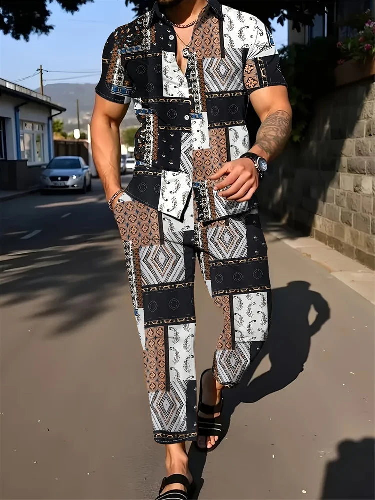 Striped 3D Printed Men's Autumn Shirt Set Trendy And Fashionable LADYLYS