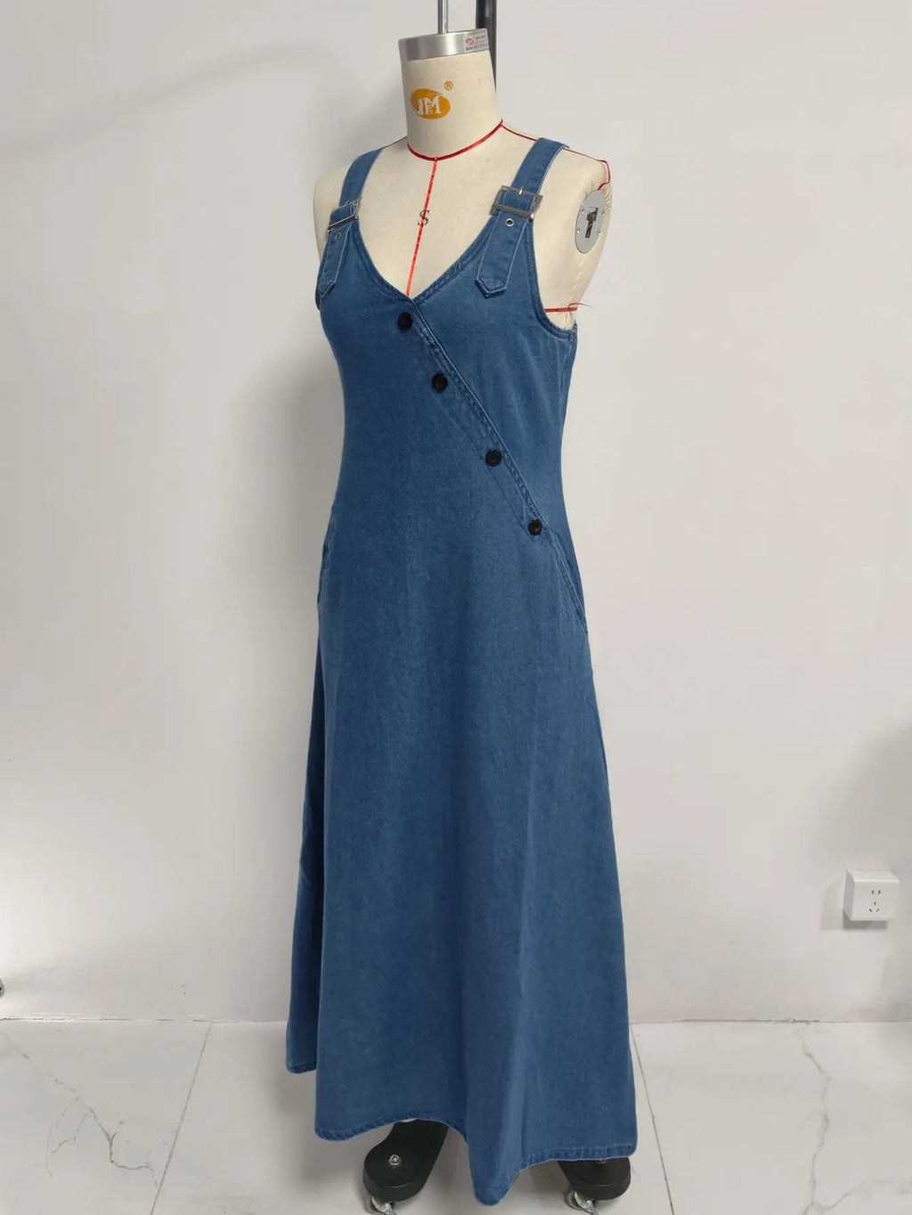 Women Denim Suspender Dress Sleeveless Overall Dresses Distressed Backless V Neck Button Washed Vestidos Summer Sundress A Line LADYLYS