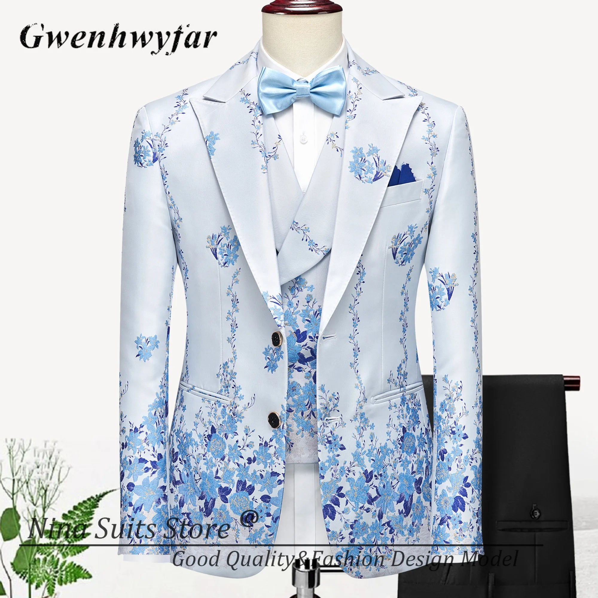 Men Suits Cashew Flower Jacquard Tuxedos Groom Wear Formal Party Suit LADYLYS