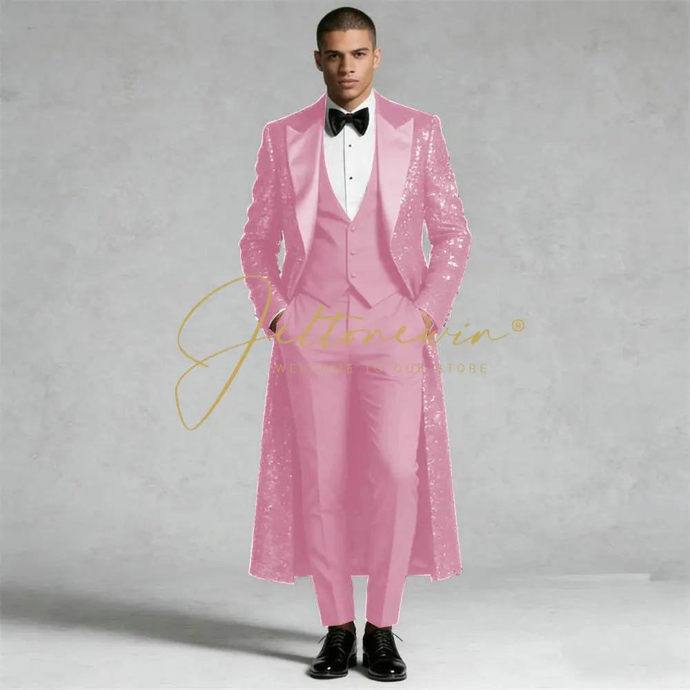 Sequin Wedding Suits For Men Peaked Lapel Groom elegant 3 Pieces LADYLYS