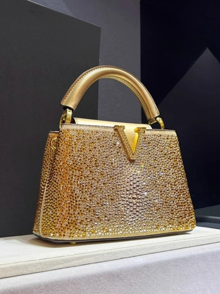 Luxury Brand Leather Diamond Handbag Rhinestone Shoulder Cross-body Tote Bags LADYLYS