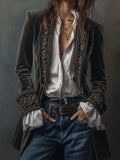 Women's Vintage Print Lace-Trim Jacket