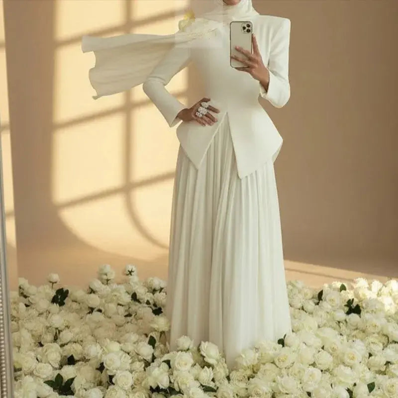 Elegant Solid Women's Blazer Suit Split Coats Chiffon Skirt Lady Set LADYLYS