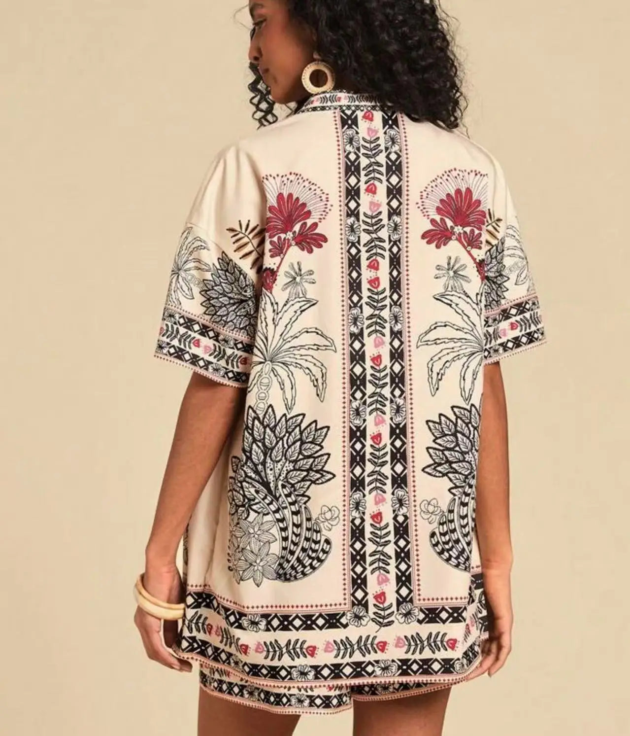Casual Printed Cardigan Short-sleeved Top Shorts Two-piece Set LADYLYS