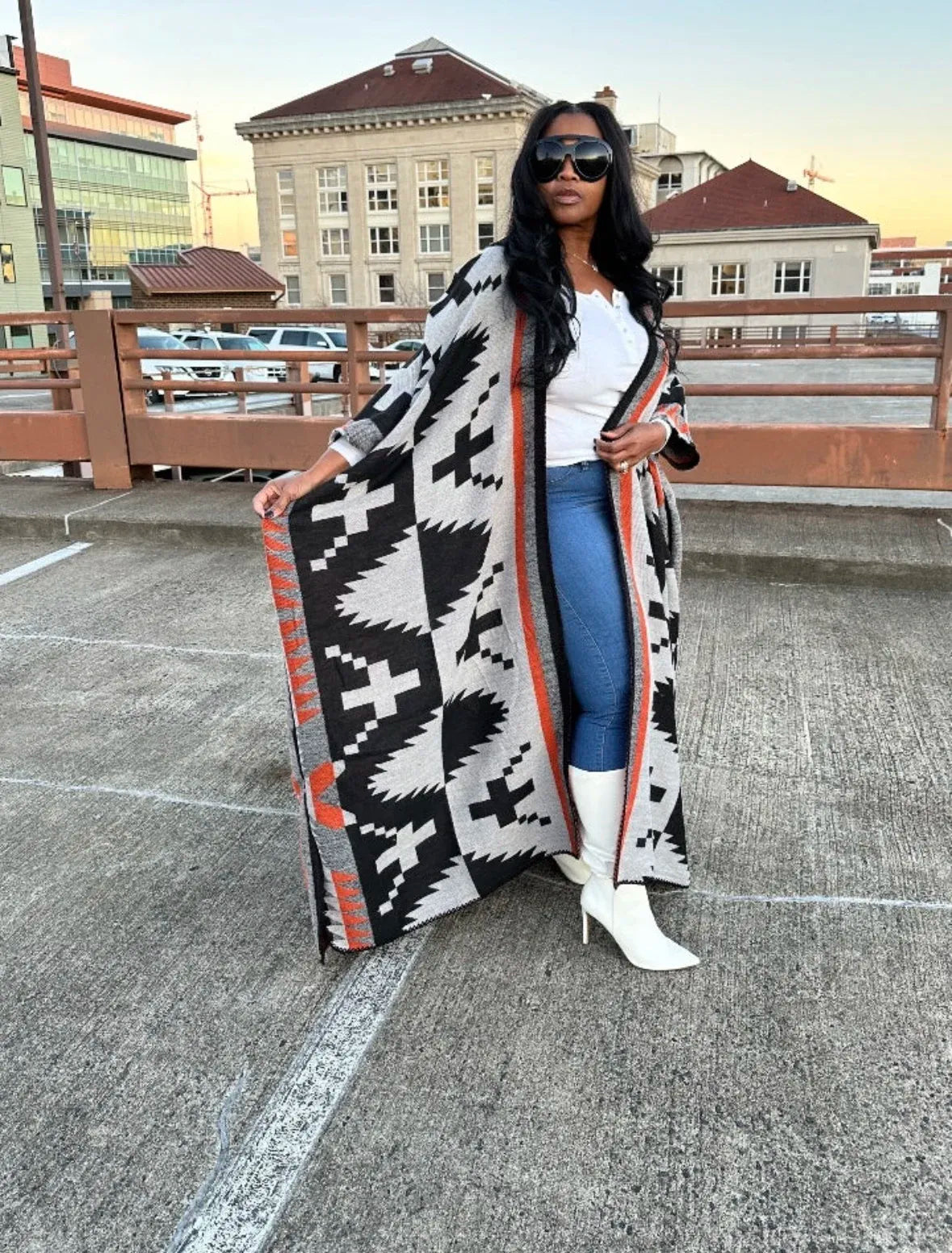 Women's African-Inspired Printed Longline Kimono Cardigan