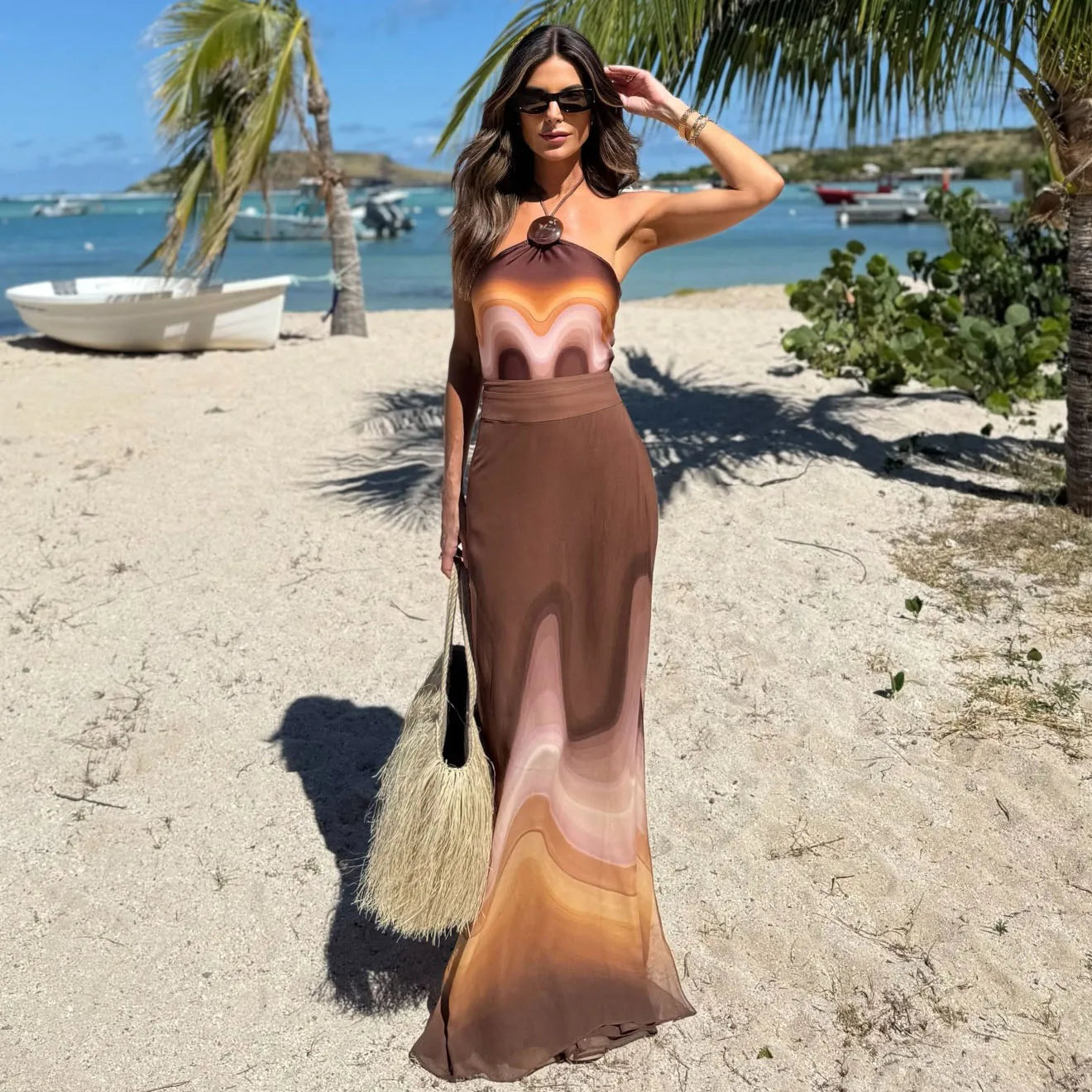 Set Halter Swimsuit Sexy Women Bikini Push Up Swimwear Long Skirt Cover Up LADYLYS