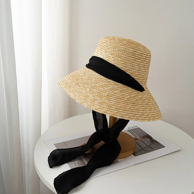 Red edging 2026 Sun Hats Hepburn hat Shiny Straw Hat European American  Braided Female Sunshade  chapeau femme LADYLYS