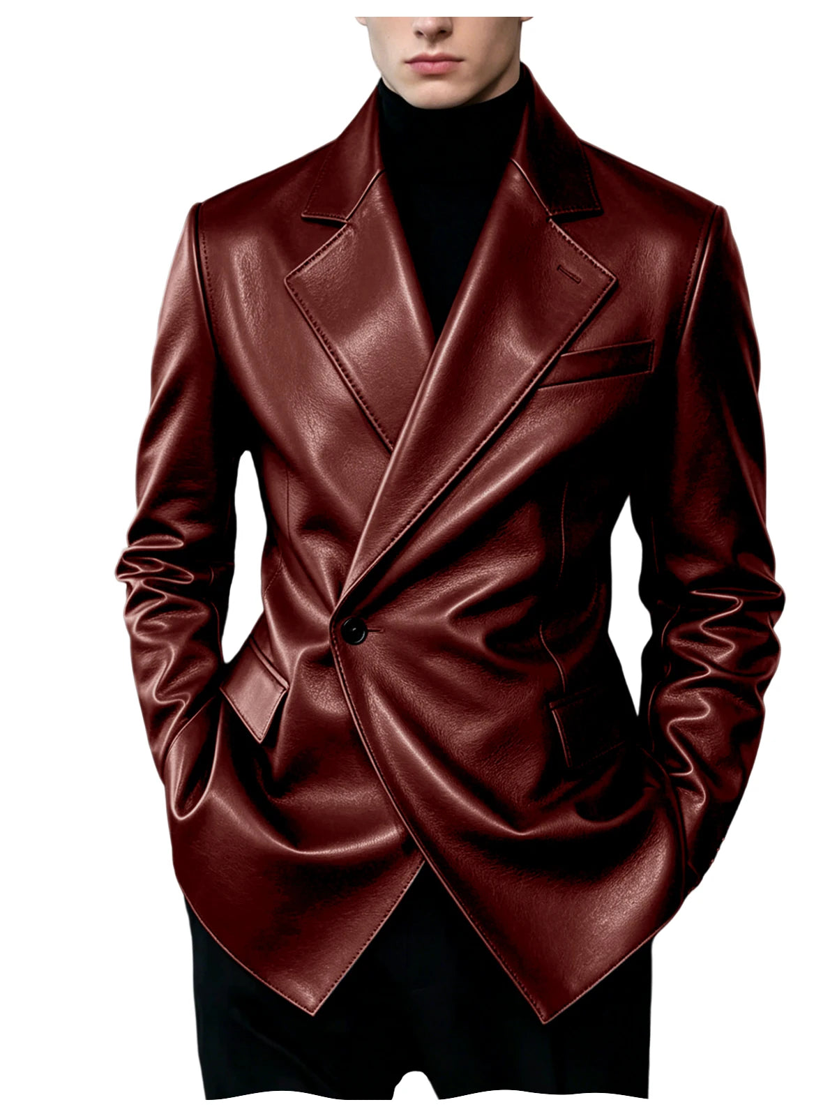 Men's Slim-Fit Faux Leather Blazer