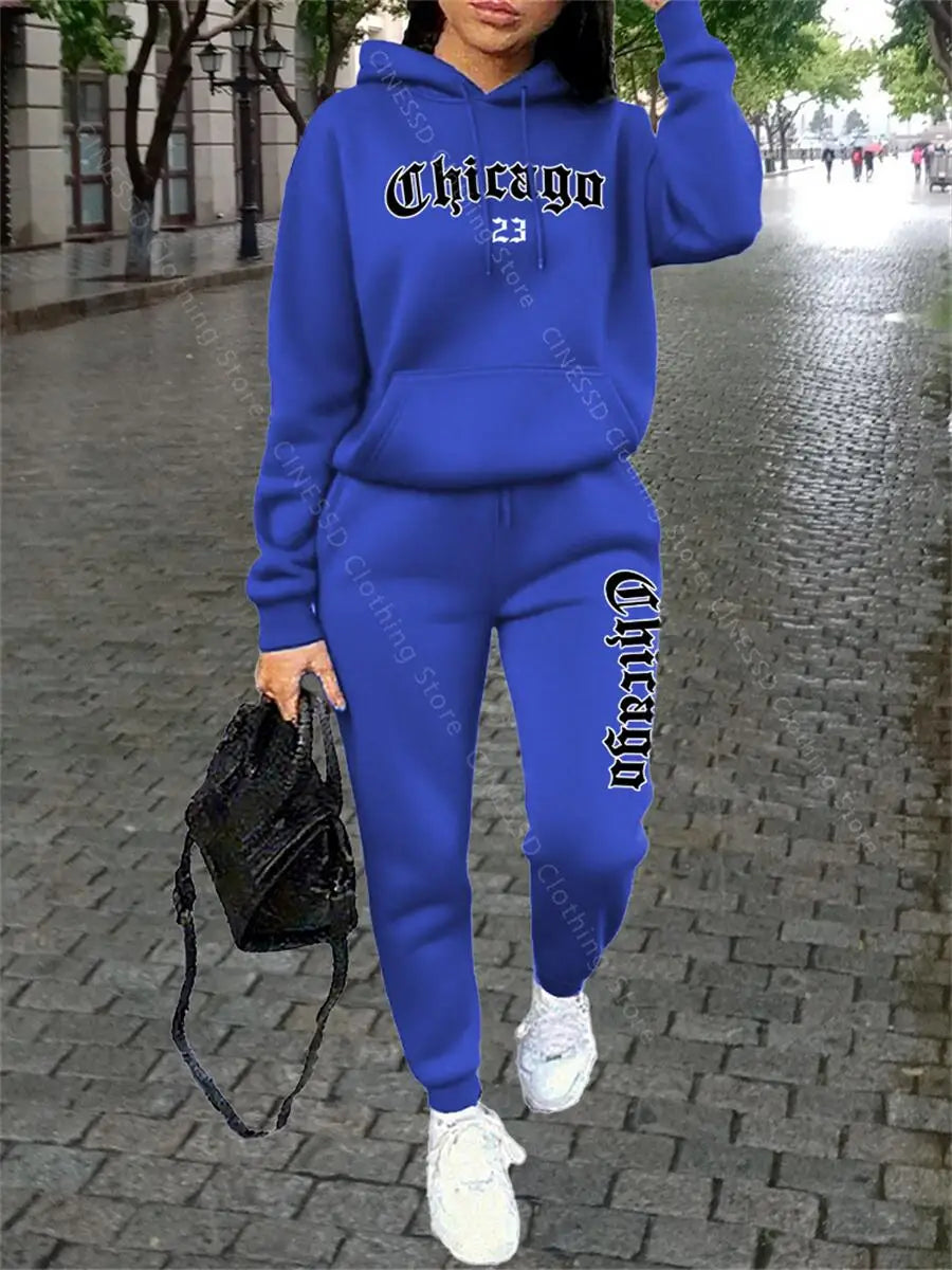 CHICAGO Women's Hoodie & Pants Tracksuit Set — Loose Fit Streetwear Jogging Suit