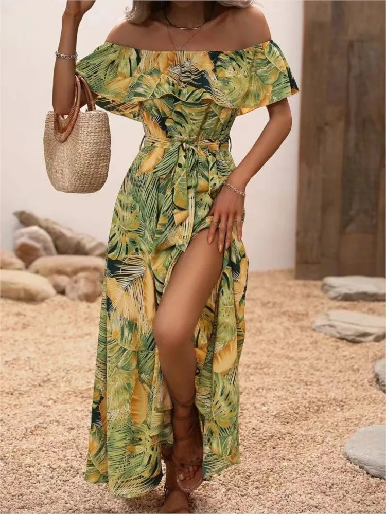 Ruffle Leace-up Beach Holiday Dress Elegant Temperament Lady LADYLYS