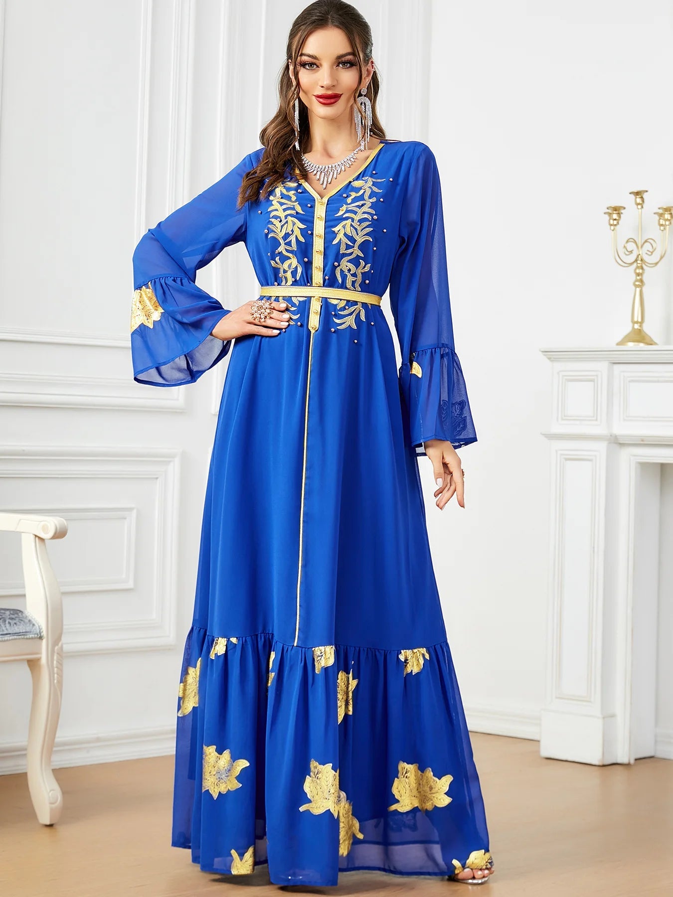 Robe longue brodée en mousseline de soie pour femme musulmane, style Ramadan Matutina-Chic